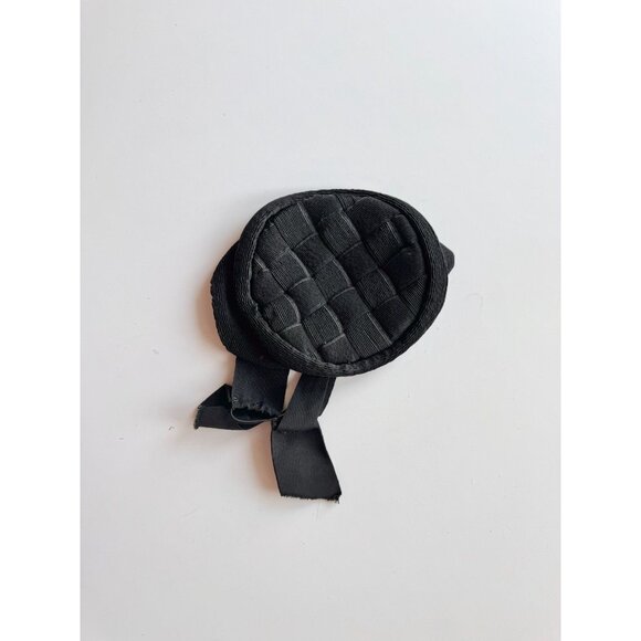 Vintage Black Woven Ribbed Straw Faille Grosgrain Chin Strap Juliet Hat - Picture 6 of 13